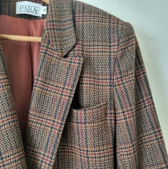 Vintage Para Double Breasted Wool Blend Plaid Blazer Size 10 - Picture 6 of 16